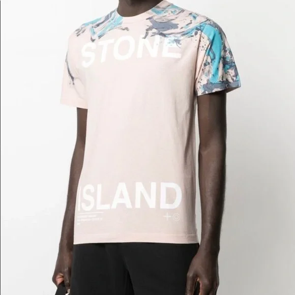 NEW STONE ISLAND Big Print Pink Paint Tee T-Shirt size XL